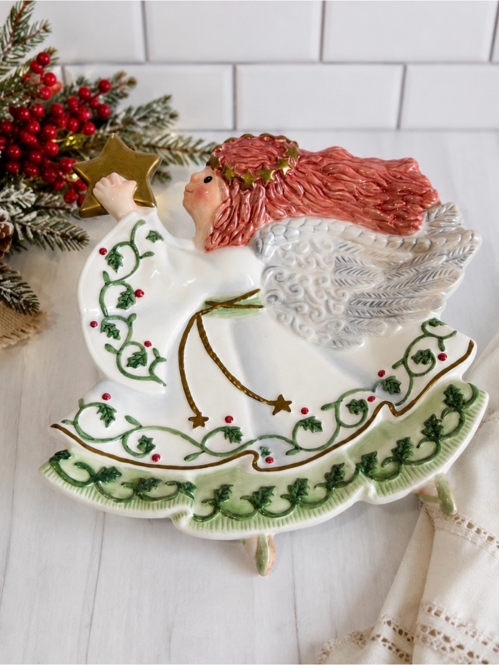 FITZ & FLOYD MOON BEAMS CANAPÉ PLATE CHRISTMAS ANGEL DECOR HOLIDAY ENTERTAINING